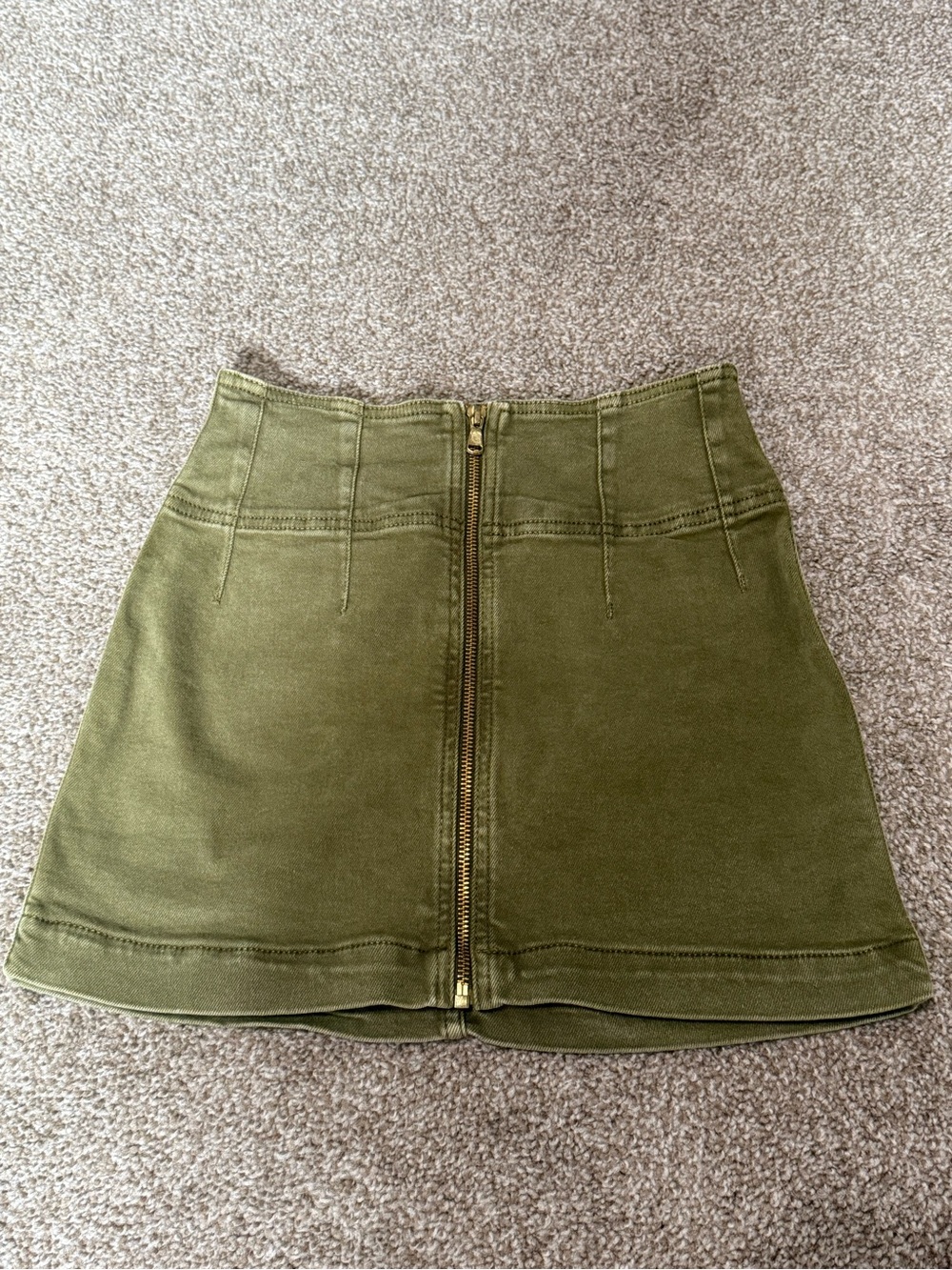 Free People Olive Green Zip-Front Mini Skirt